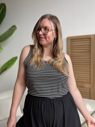 Débardeur côtelé curvy à rayures noir grande taille