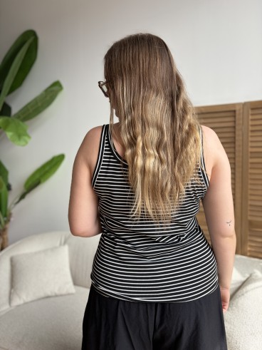Débardeur côtelé curvy à rayures noir grande taille