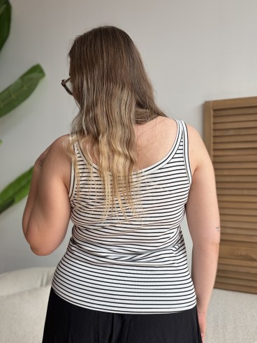 Débardeur côtelé curvy à rayures blanc grande taille