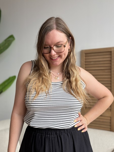 Débardeur côtelé curvy à rayures blanc grande taille