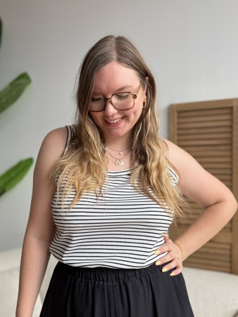 Débardeur côtelé curvy à rayures blanc grande taille