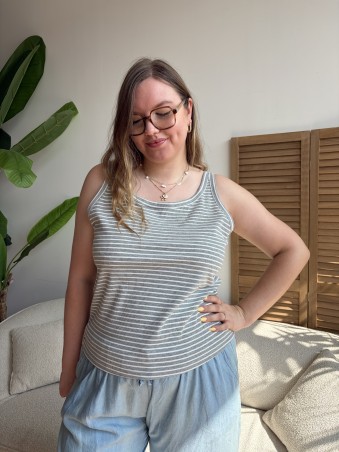 Débardeur côtelé curvy à rayures gris grande taille