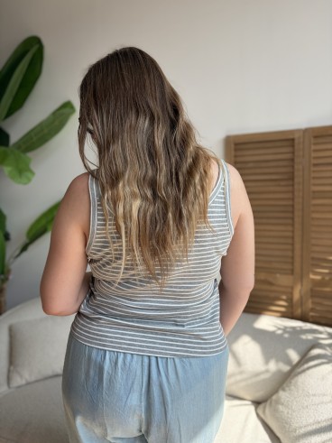 Débardeur côtelé curvy à rayures gris grande taille