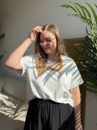 T-shirt Iconic Blanc écriture Léopard grande taille