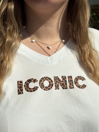 T-shirt Iconic Blanc écriture Léopard