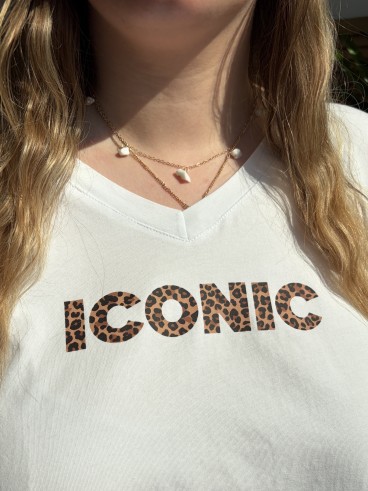 T-shirt Iconic Blanc écriture Léopard grande taille
