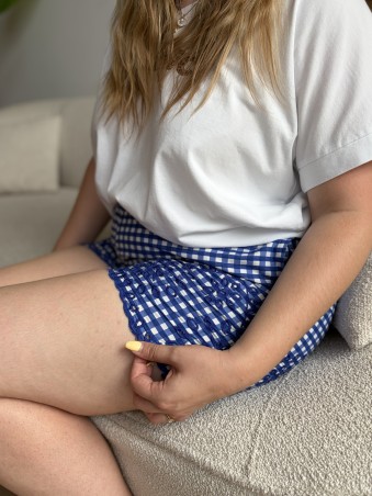Short Vichy brodé bleu grande taille
