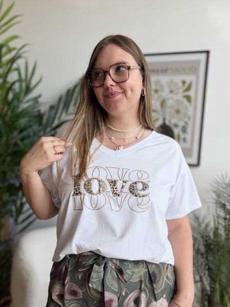 T-shirt Love léopard blanc grande taille
