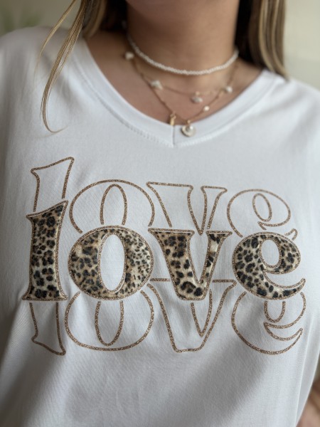 T-shirt Love léopard blanc
