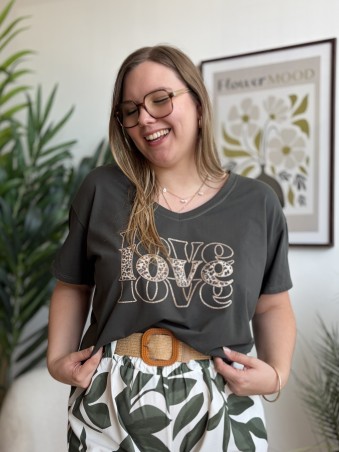 T-shirt Love léopard kaki grande taille