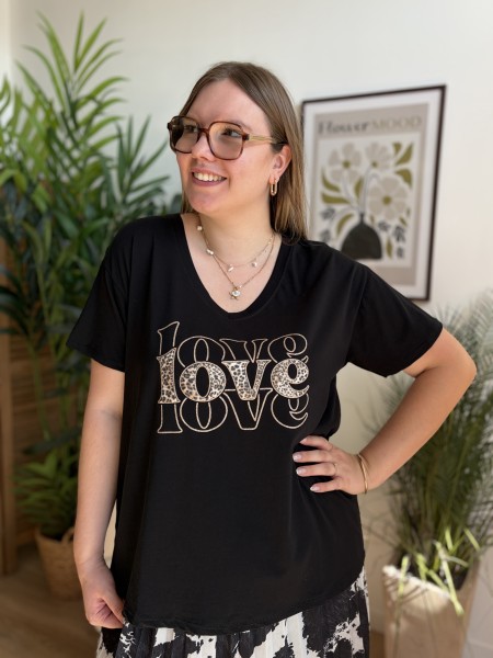 T-shirt Love léopard noir grande taille