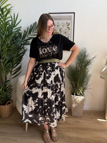 T-shirt Love léopard noir grande taille