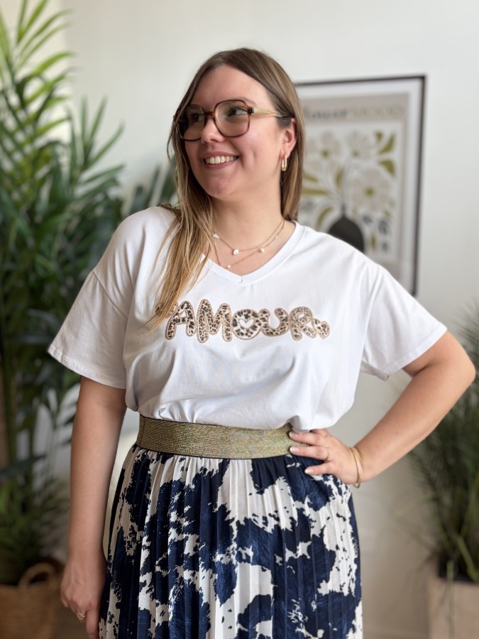 T-shirt amour léopard blanc
