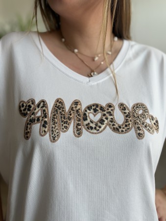 T-shirt amour léopard blanc