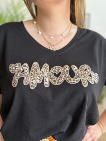 T-shirt amour léopard blanc