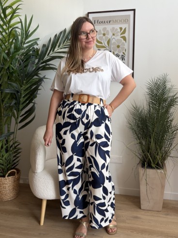 Pantalon fluide Alice bleu grande taille