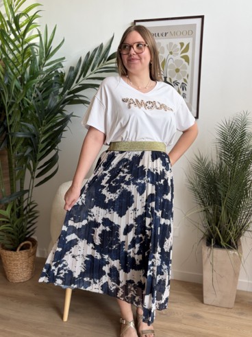 Jupe plissée Margaux bleue grande taille