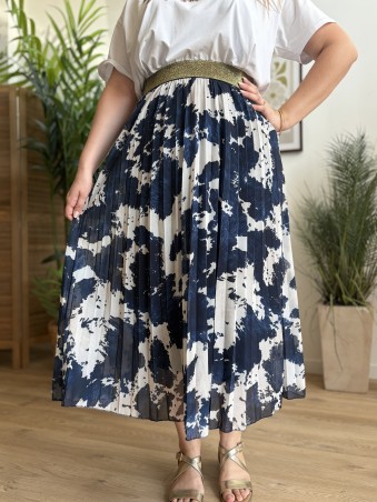 Jupe plissée Margaux bleue grande taille