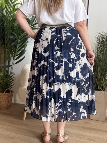 Jupe plissée Margaux bleue grande taille