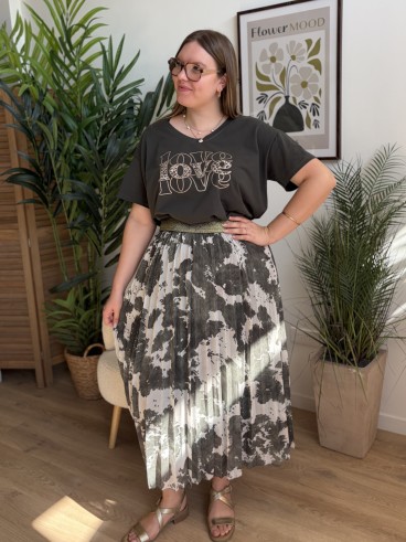 Jupe plissée Margaux kaki grande taille