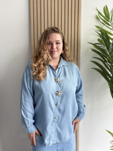 Chemise fluide jeans avec ecussons etoiles