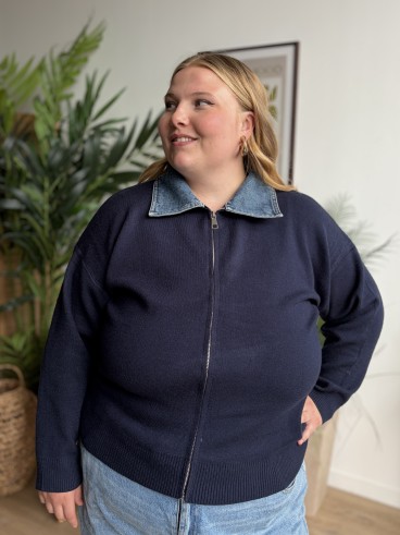 Gilet camionneur col jean grande taille