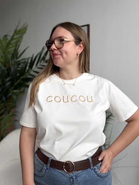 T-shirt brodé Coucou blanc - grande taille