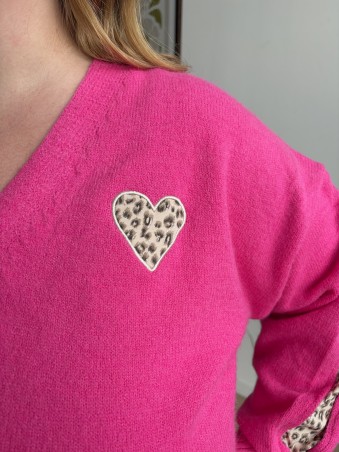 Gilet-pull Léopard rose fuchsia
