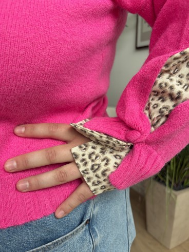 Gilet-pull Léopard rose fuchsia - grande taille