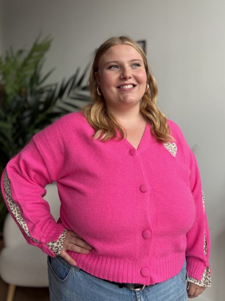 Gilet-pull Léopard rose fuchsia - grande taille