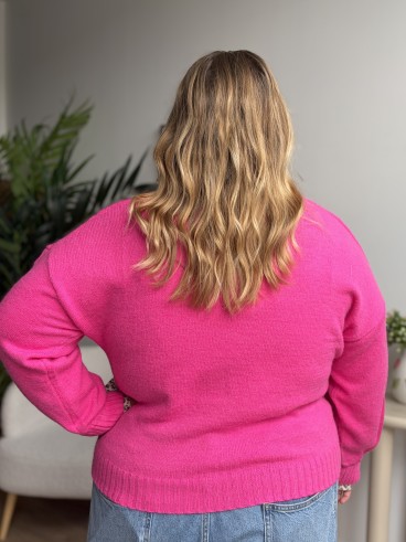 Gilet-pull Léopard rose fuchsia - grande taille