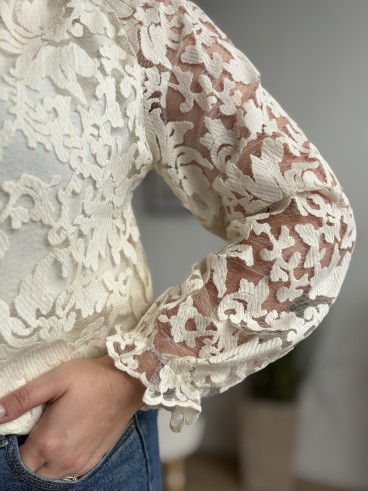 Blouse Noémie en dentelle écru - grande taille