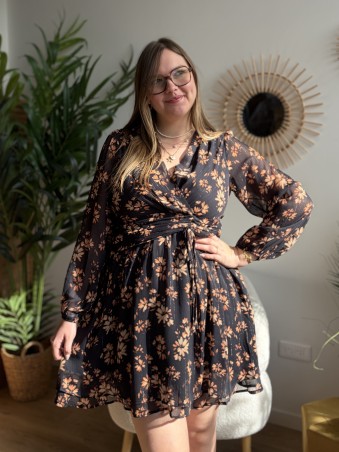 Robe Clémence fleurie noire - grande taille