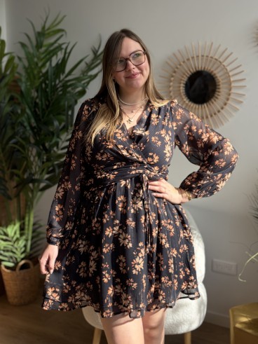 Robe Clémence fleurie noire - grande taille
