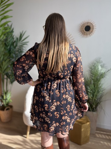 Robe Clémence fleurie noire - grande taille