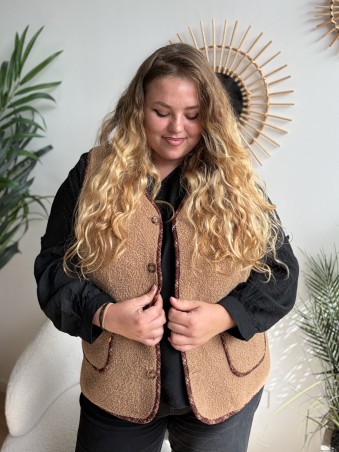 Gilet sans manches effet mouton Camel - grande taille