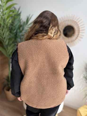 Gilet sans manches effet mouton Camel - grande taille