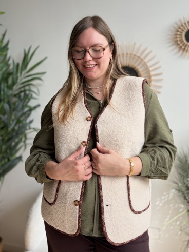 Gilet sans manches effet mouton écru - grande taille