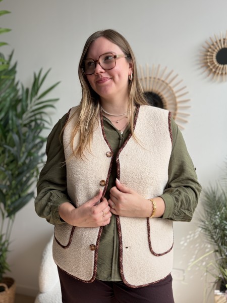 Gilet sans manches effet mouton écru - grande taille