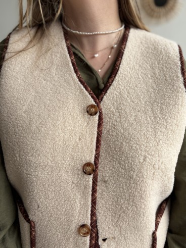 Gilet sans manches effet mouton écru - grande taille