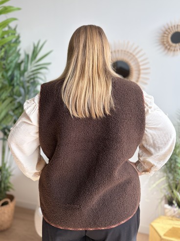 Gilet sans manches effet mouton chocolat - grande taille