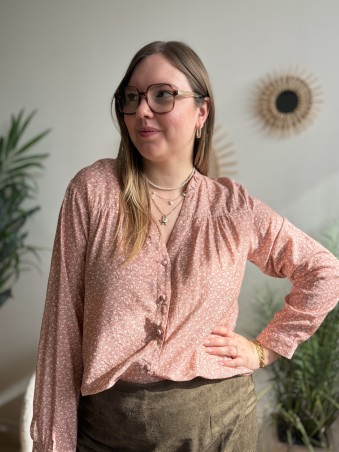 Blouse Pauline fleurie vieux rose - grande taille