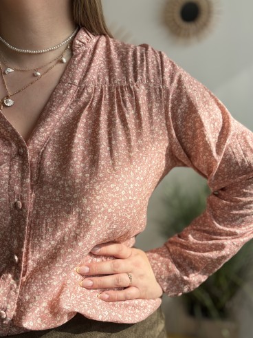 Blouse Pauline fleurie vieux rose - grande taille
