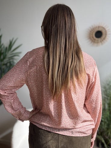 Blouse Pauline fleurie vieux rose - grande taille