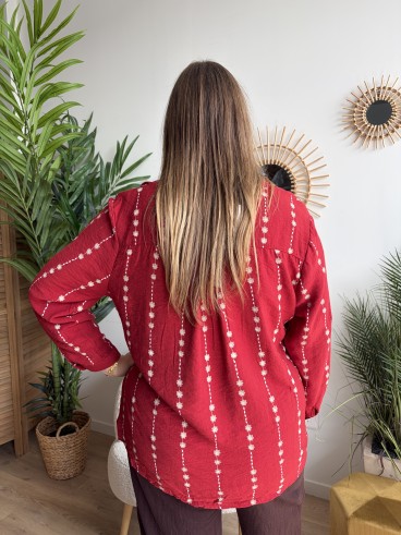 Blouse Agathe à motifs brodés rouge - grande taille