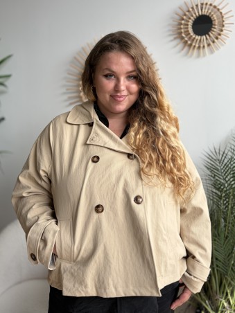 Trench court à capuche beige - grande taille