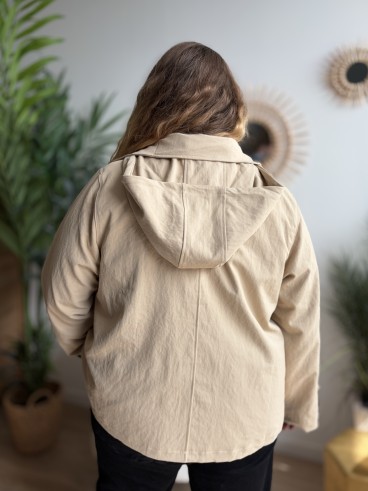 Trench court à capuche beige - grande taille