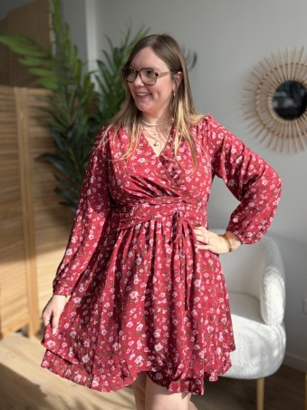 Robe fleurie Élodie rouge - grande taille