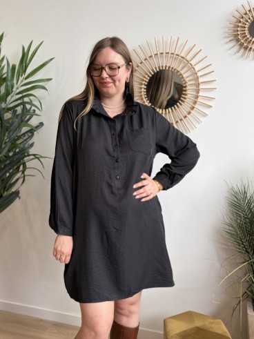 Robe chemise Éléonore col victorien noire - grande taille