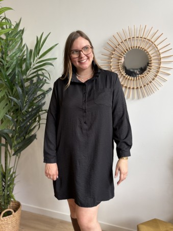 Robe chemise Éléonore col victorien noire - grande taille
